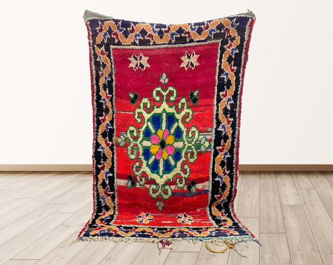 3x6 ft Azilal Morrocan Vintage rug, Vintage Moroccan Berber shag rug.