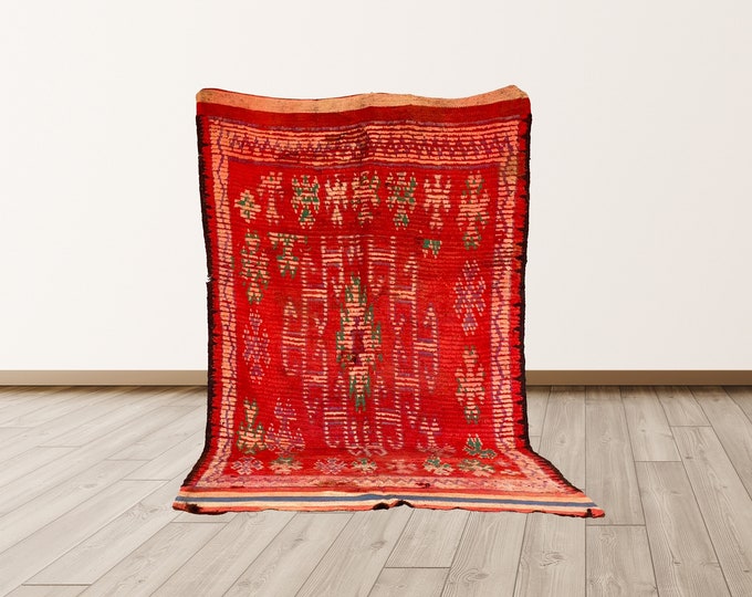 5x10 ft large Moroccan vintage rug , Moroccan red rug!