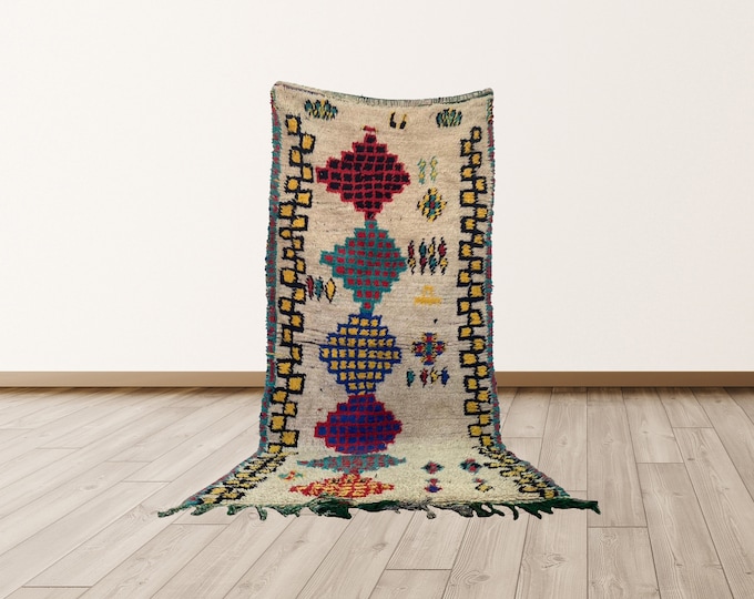 3x8 feet Tribal Azilal Morrocan Berber Vintage Rug.