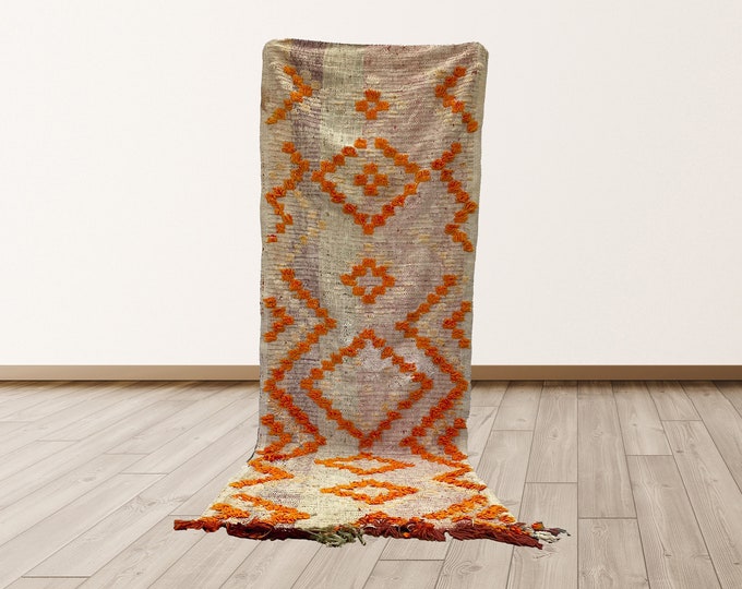3x9 ft narrow vintage rug, moroccan runner rug, moroccan bathroom rug.