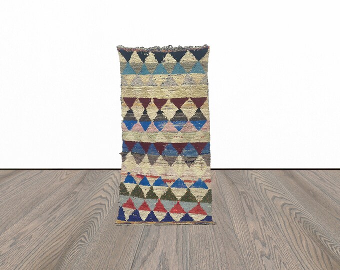 3x7 Feet boucherouite runner rug, moroccan runner rug, trbal runner rug, entryway runner rug.