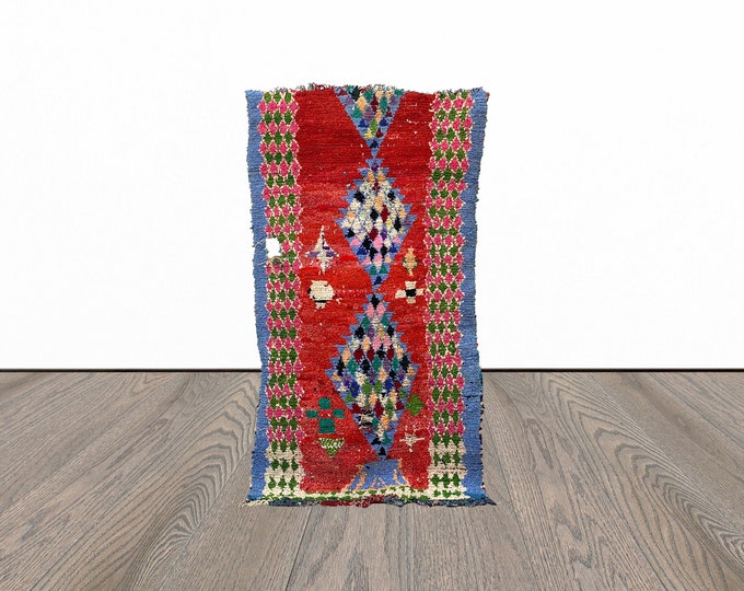 Colorful boucherouite moroccan rug, 4x8 feet tribal vintage area rug, unique woven berber rug.