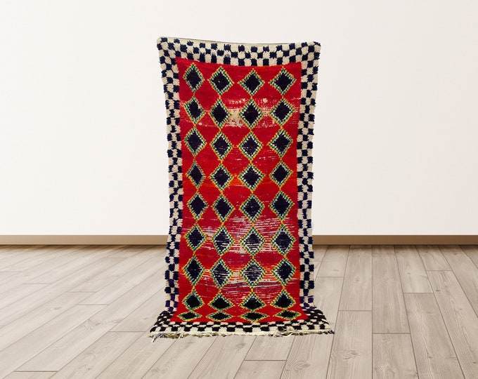 3x7 ft Entryway Runner Rug Berber, Moroccan Vintage Rug.
