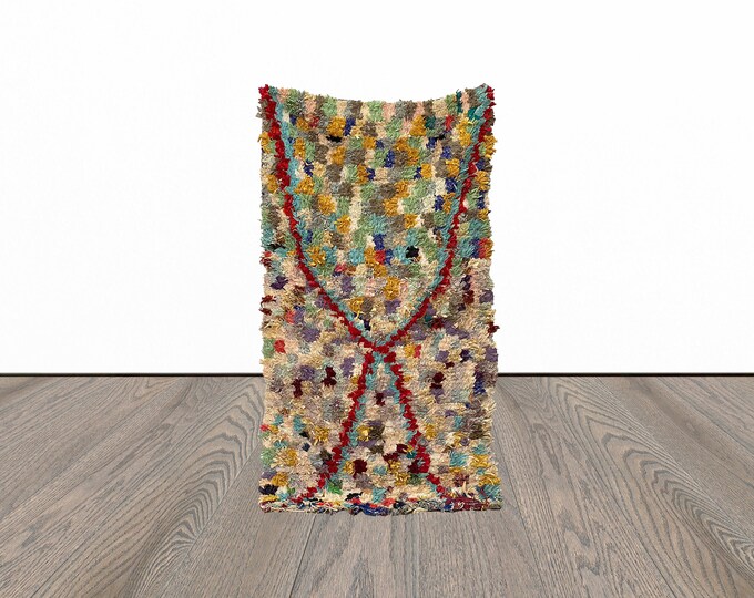 3x6 Feet boucherouite moroccan rug, vintage area rug, berber azilal rug, handwoven rug.