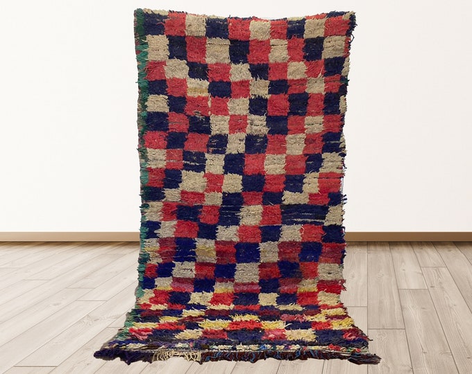 2.8x5.5 feet tribal Checkered Vintage Azilal Moroccan Rug, Berber Moroccan vintage rugs