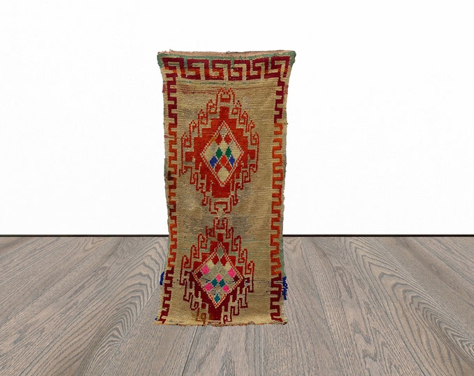 Hand woven moroccan runner rug, 3x6 feet vintage rug runner, small entryway runner rug.