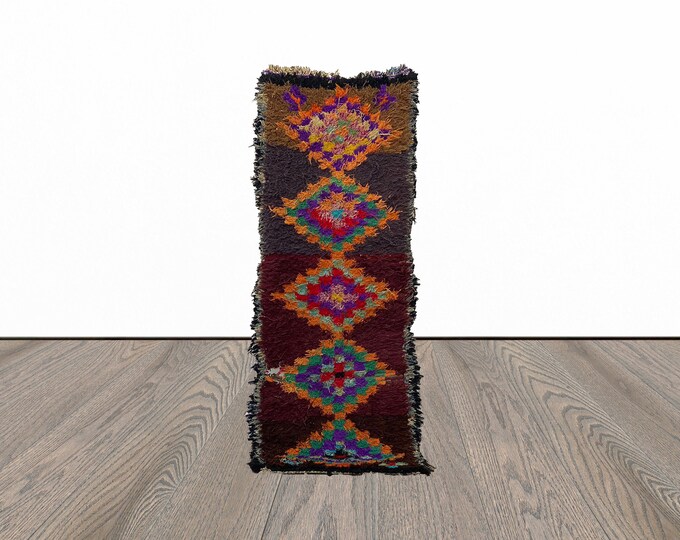 Colorful narrow runner rug, 2x7 feet tribal runner rug, berber runner rug, small runner rug.