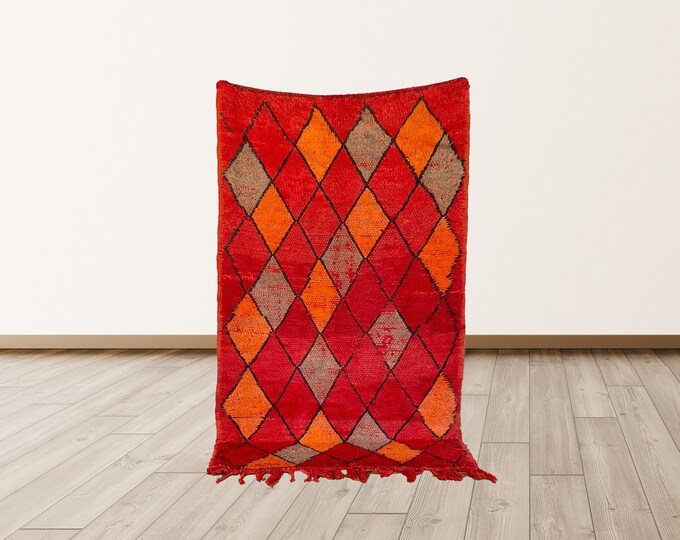4x7 ft  Moroccan vintage rug ,vintage  red rug!