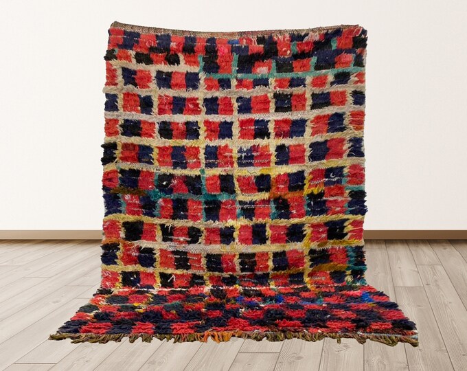 4x6 ft Moroccan shag rug, Colorful Azilal Rug, Boho rug, Vintage rug.