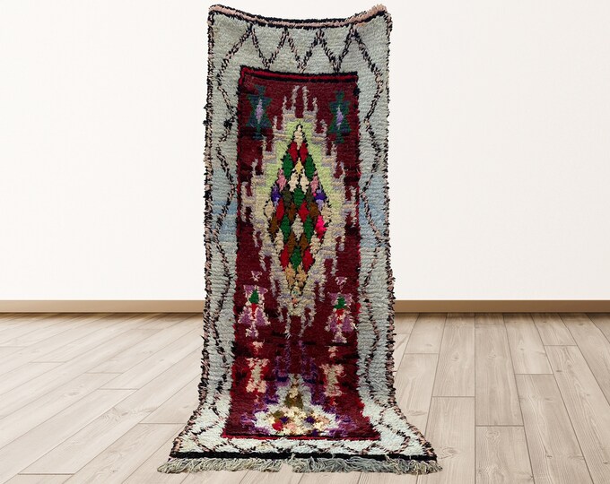 tribal Azilal runner 3x8 feet rugs, Moroccan Berber Vintage Runner Rug.