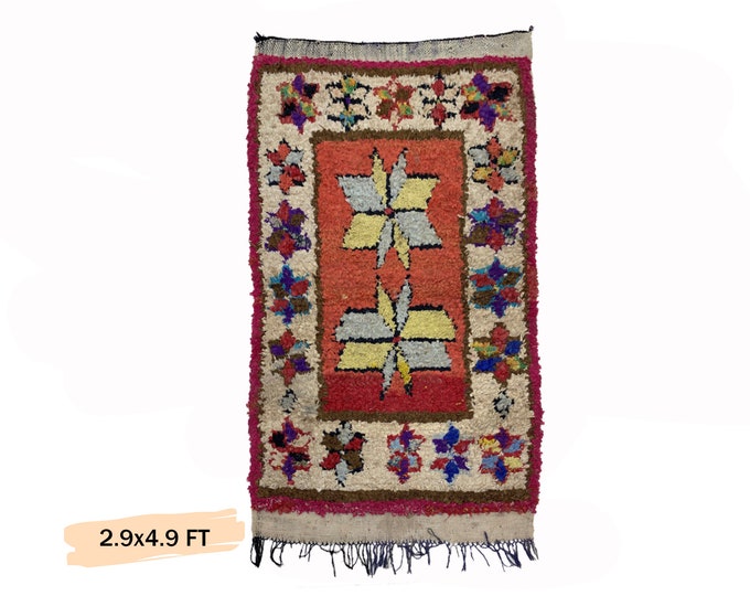 Boucherouite Moroccan Vintage Area Rug 3x5.