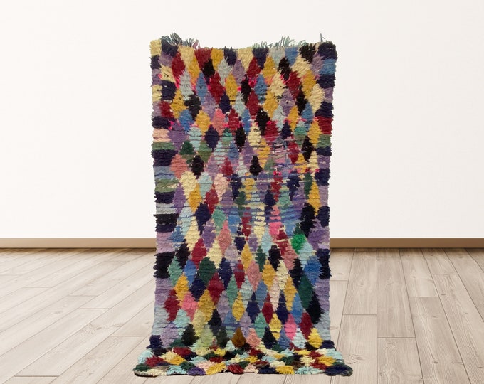 Vintage Morocco Azilal 3x7 feet rug, Moroccan Berber Vintage Rug.