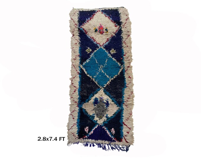 Vintage Moroccan Geometric Runner Rug 3x7: Home Decor Rug.