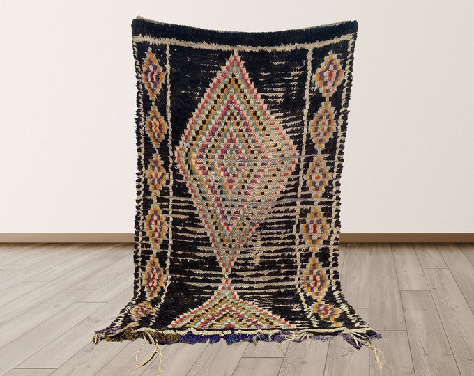 2x5 foot Azilal Morrocan Vintage runner rug, Vintage Moroccan Berber shag rug.