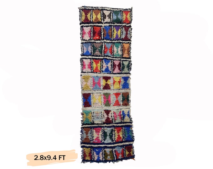 Woven Moroccan Rug Runner 3x9, Vintage Colorful Runner.