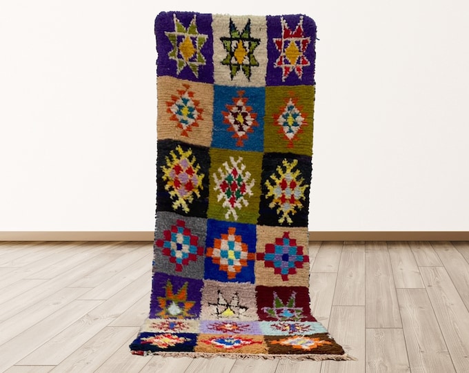 Berber Vintage tribal Morocco Azilal Runner rug, 2x7 foot Moroccan Berber Vintage Rug.