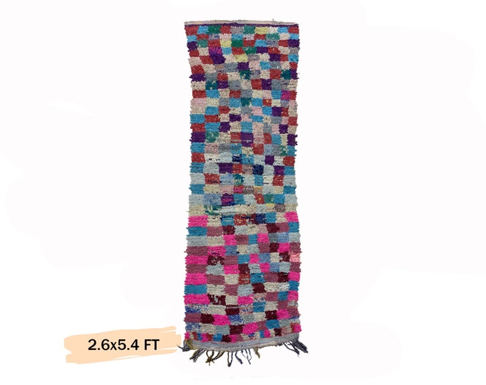 Moroccan Vintage Boucherouite Small Rug Runner 3x5.