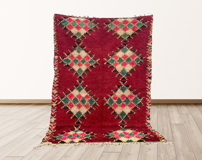 5x7 Ft Morrocan Colorful Vintage rug, Vintage Moroccan Azilal colorful Shag Rug.