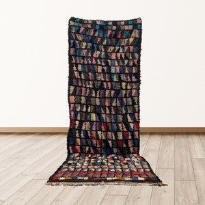 3x10 ft Shag Colorful Azilal Vintage Moroccan Berber rug.