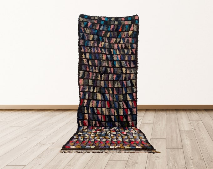 3x10 ft Shag Colorful Azilal Vintage Moroccan Berber rug.
