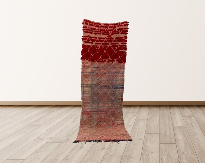 2x7 ft Wool Azilal berber Vintage Rug, Moroccan Vintage Rug.