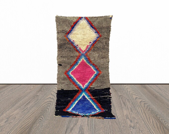 Vintage boucherouite rug, 3x8 feet moroccan berber rug, woven tribal rug, azilal area rug.