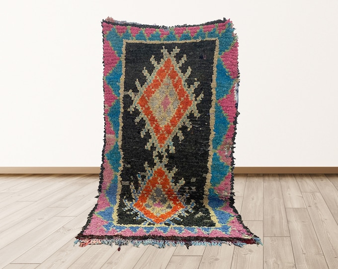 5x3 foot boucherouite Vintage Colorful Moroccan rug, Morrocan berber shag rug.