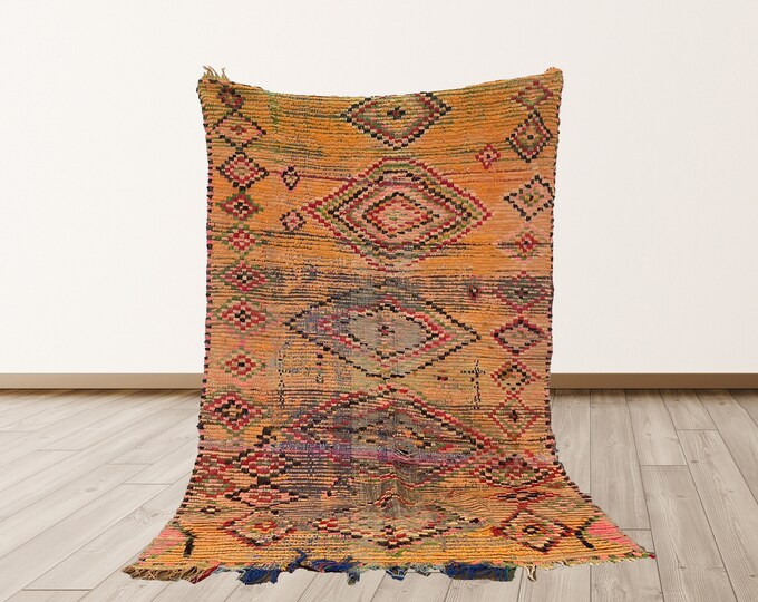 Bohemian area rug, 4x6 ft woven moroccan wool rug.
