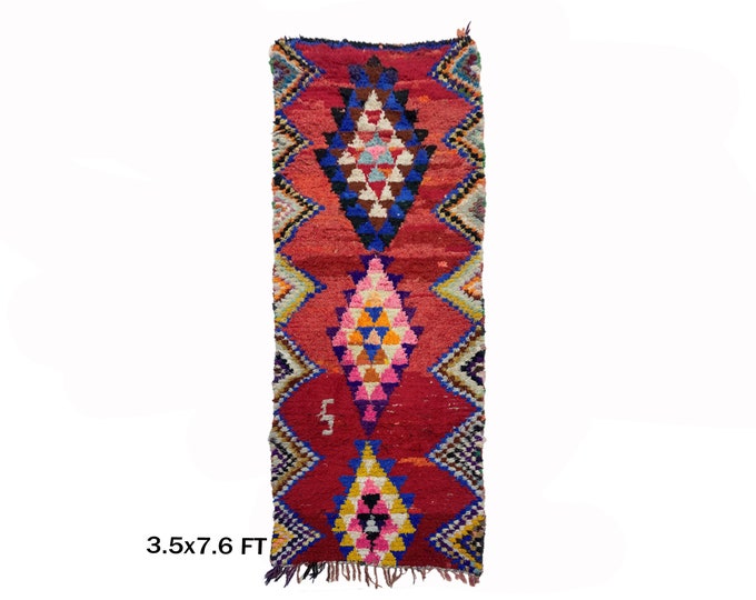 Moroccan Vintage Rug Runner 3x8, Woven Colorful Rug.