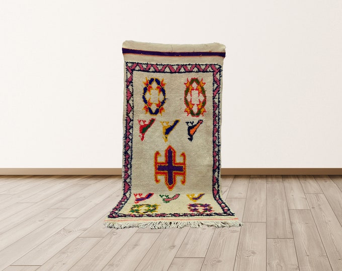Tribal Azilal Morrocan Berber 2x5 ft Vintage Rug.