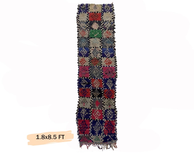 Vintage Moroccan Narrow Colorful Rug Runner 2x8.