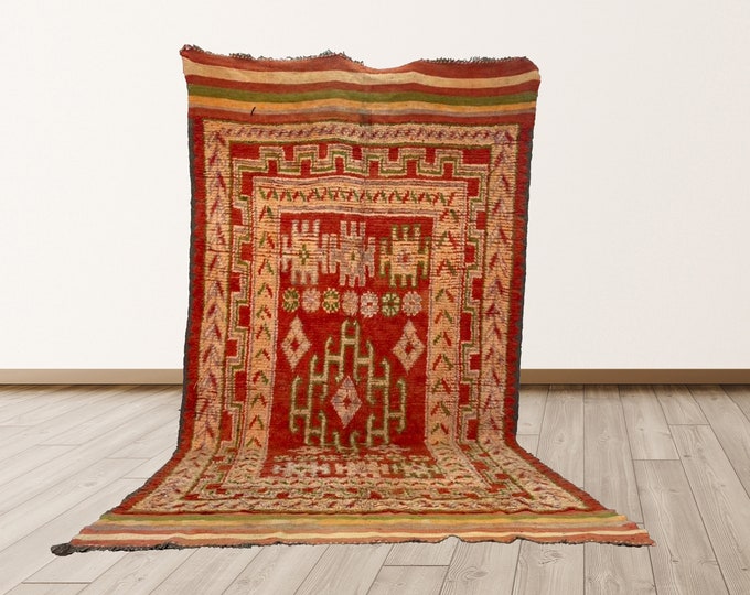 6x11 ft Moroccan area Wool Berber Vintage Rug, Azilal Berber Vintage area Rug.