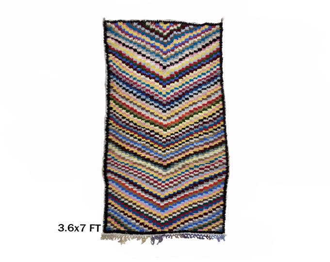 Colorful Moroccan Vintage Area Rug 4x7, Unique Design Rug.