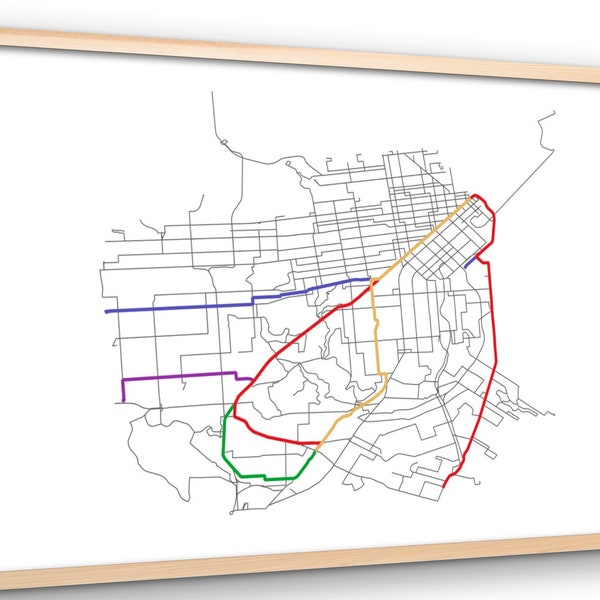 San Francisco MUNI Transit Printable Map - SF Train and Bus System, Accurate Map and Routes, Instant Download