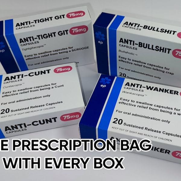 Novelty Joke Pill Box Pranks - Funny Rude Joke Gift - Perfect Present Idea - Free Prescription Bag