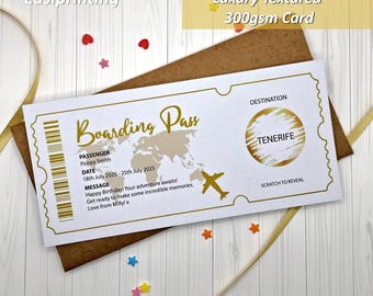 Personalised Scratch Reveal Boarding Pass, Holiday Surprise, Destination Ticket - Mothers Day Gift