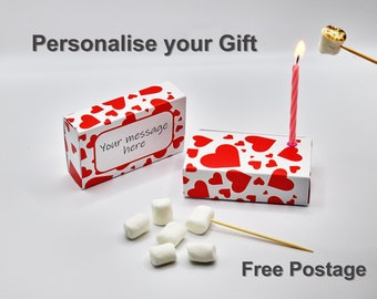 Personalised Valentines Mini Marshmallow Toasting Kit in a Matchbox, Birthday Gift For Her, Best Friend Gift,  Birthday Gift For Him