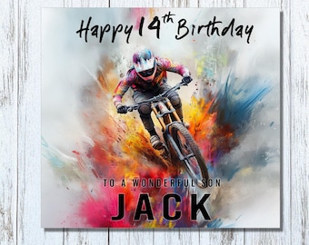 Personalised Mountain Biker Birthday Card - Mens Boys Girls Son Grandson