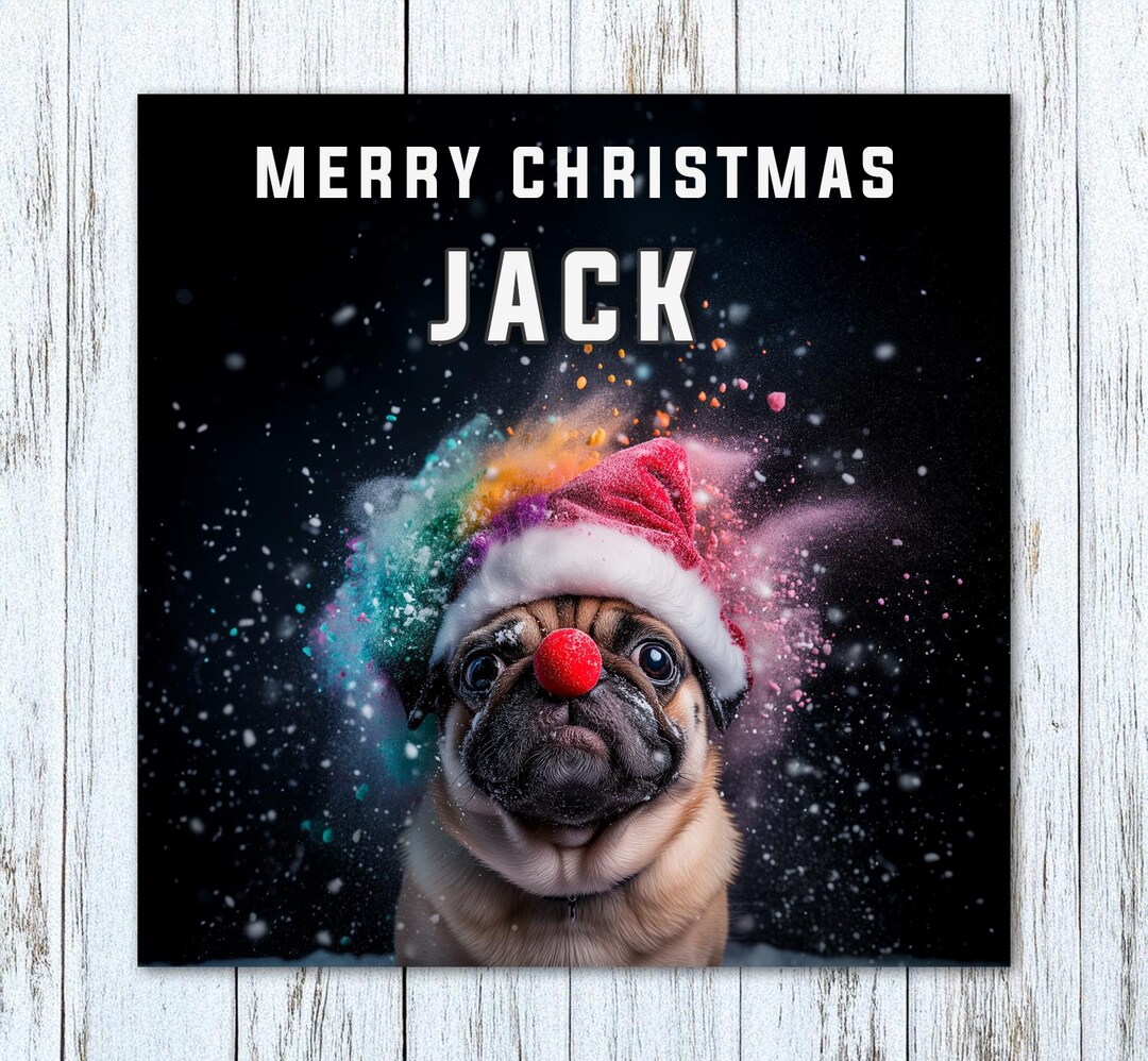 Personalised Pug Christmas Card, Dog Santa Card - Etsy