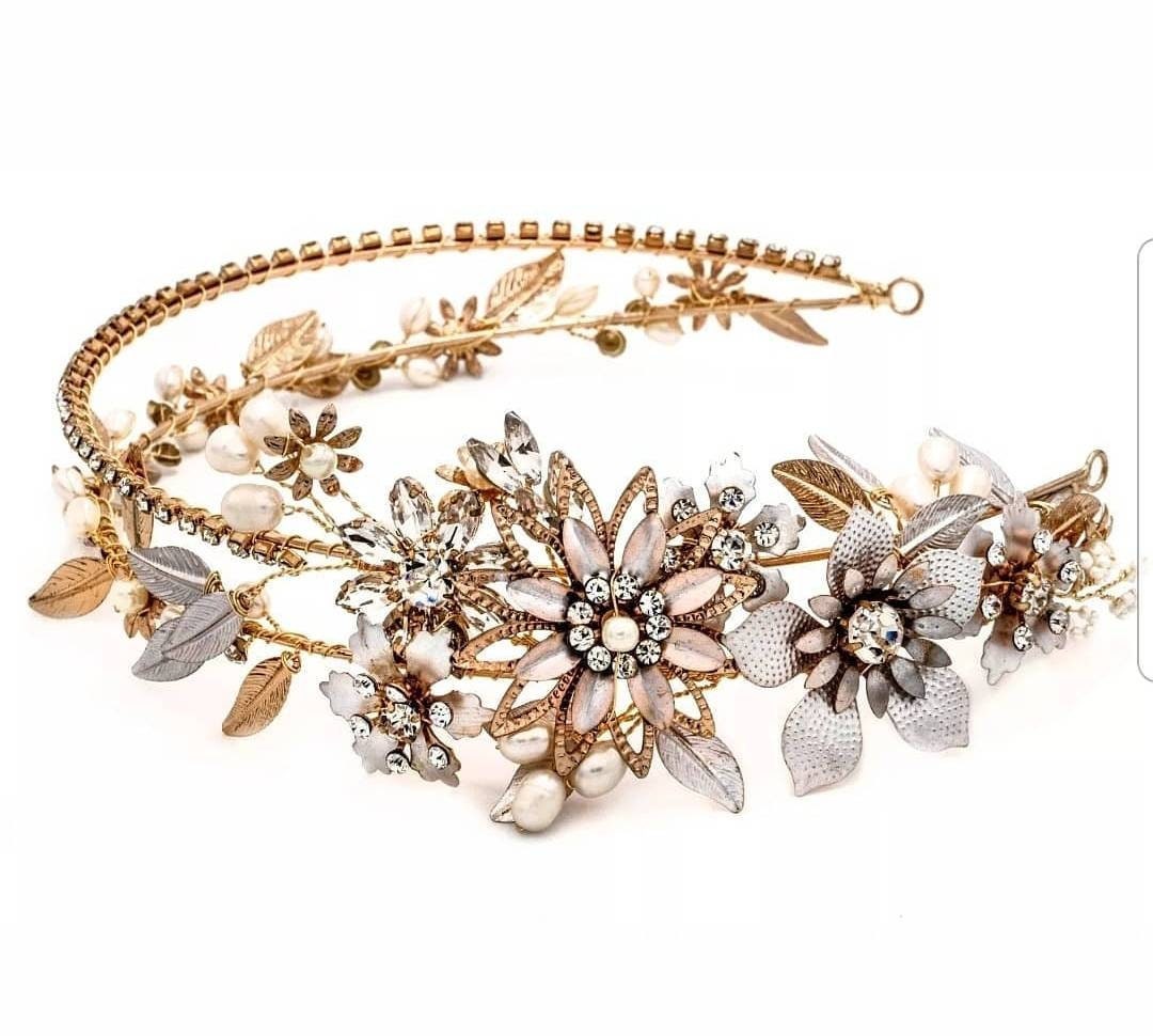 Crown Gold Rhinestone Wedding Bridal Hair Accessories Diadem Etsy