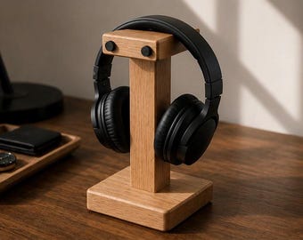 Soporte para auriculares The North Stand - Roble blanco macizo / Organizador de escritorio minimalista / Regalo hecho a mano