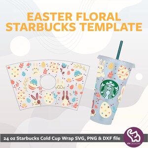 EASTER FLORAL | Seamless Starbucks Venti Cold Cup Wrap svg Files For Cricut or Silhouette, Easter Bunny, Easter Eggs and flowers