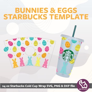 BUNNIES & EGGS | Seamless Starbucks Venti Cold Cup Wrap svg Files For Cricut or Silhouette, Easter Bunny, Easter Eggs and flowers