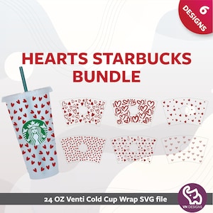 HEARTS LOVE STARBUCKS | valentines day, hearts svg cut file for venti sized cup, wrap files for cricut includes svg