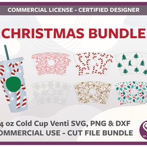 CHRISTMAS BUNDLE SVG For cold cup venti, Coffee Cup Svg, wrap cut files dxf png svg types for Cricut & Silhouette, gingerbread, snowflakes
