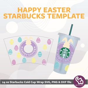 HAPPY EASTER | Seamless Starbucks Venti Cold Cup Wrap svg Files For Cricut or Silhouette, Easter Bunny, Easter Eggs and flowers