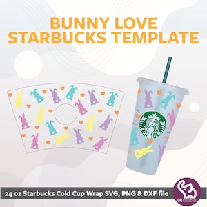 BUNNY LOVE | Seamless Starbucks Venti Cold Cup Wrap svg Files For Cricut or Silhouette, Easter Bunny, Easter Eggs and flowers