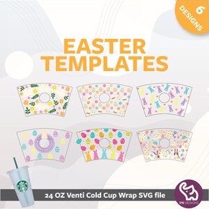EASTER SPRING BUNDLE | Seamless Starbucks Venti Cold Cup Wrap svg Files For Cricut or Silhouette, Easter Bunny, Easter Eggs and flowers