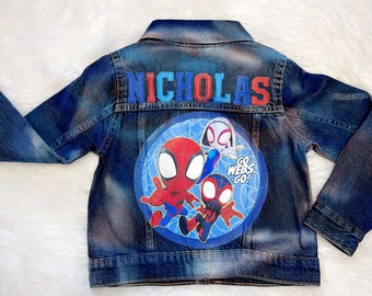 Kids Custom Denim Jean Jacket, Custom Painted Jean Jacket, Any Character Jean Jacket, Denim Set, Personalized Birthday Outfit