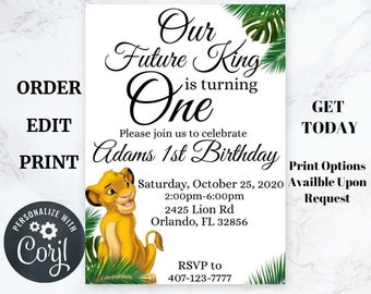 Simba Birthday Invitation, Lion King Birthday Invitation Printable, Rustic Boy Lion Birthday Invite Instant Download Editable Templete